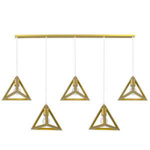 GLOBOSTAR® TRIANGLE 00610 Μοντέρνο Κρεμαστό Φωτιστικό Οροφής με Ντουί 5 x E27 AC 220-240V IP20 - Χρυσό - Μ170 x Π22 x Y130cm