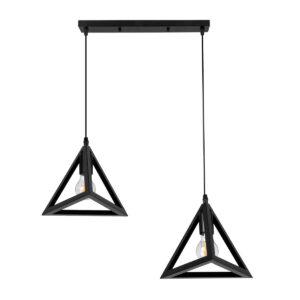GLOBOSTAR® TRIANGLE 00611 Μοντέρνο Κρεμαστό Φωτιστικό Οροφής με Ντουί 2 x E27 AC 220-240V IP20 - Μαύρο - Μ60 x Π22 x Y130cm