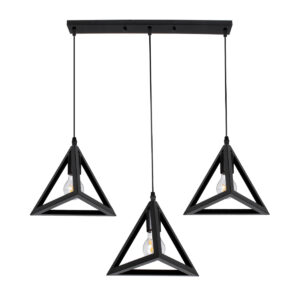 GLOBOSTAR® TRIANGLE 00621 Μοντέρνο Κρεμαστό Φωτιστικό Οροφής με Ντουί 3 x E27 AC 220-240V IP20 - Μαύρο - Μ70 x Π22 x Y130cm