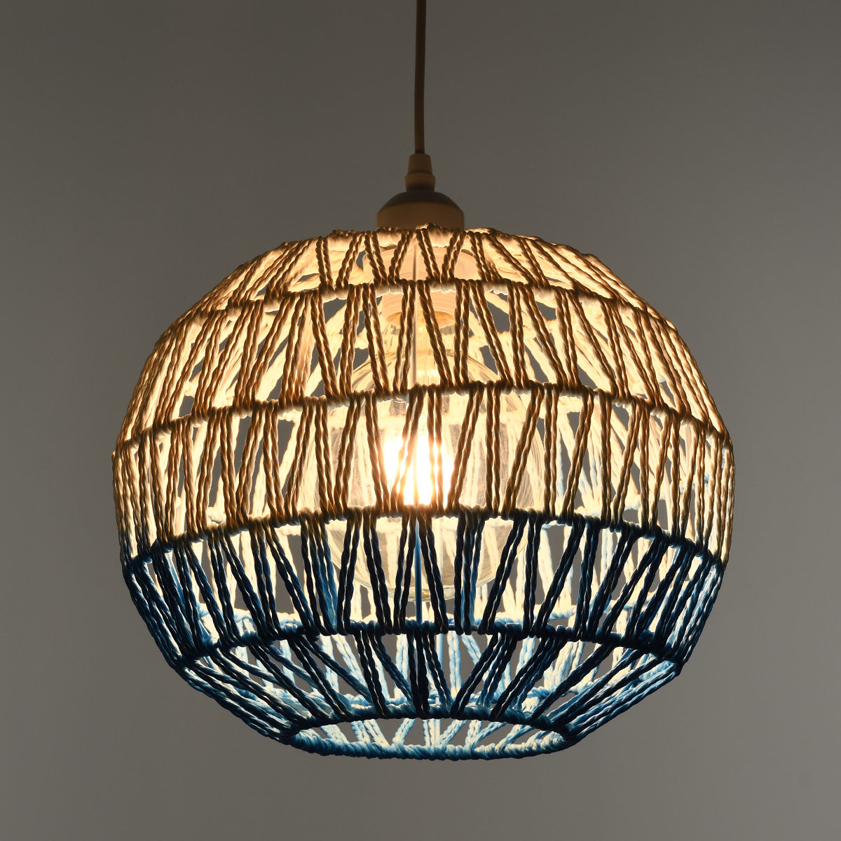 GLOBOSTAR® SANTOR 00728 Boho Κρεμαστό Φωτιστικό Οροφής με Ντουί 1 x E27 AC 220-240V IP20 - Λευκό & Μπλε - Μ30 x Π30 x Υ30cm - Image 3