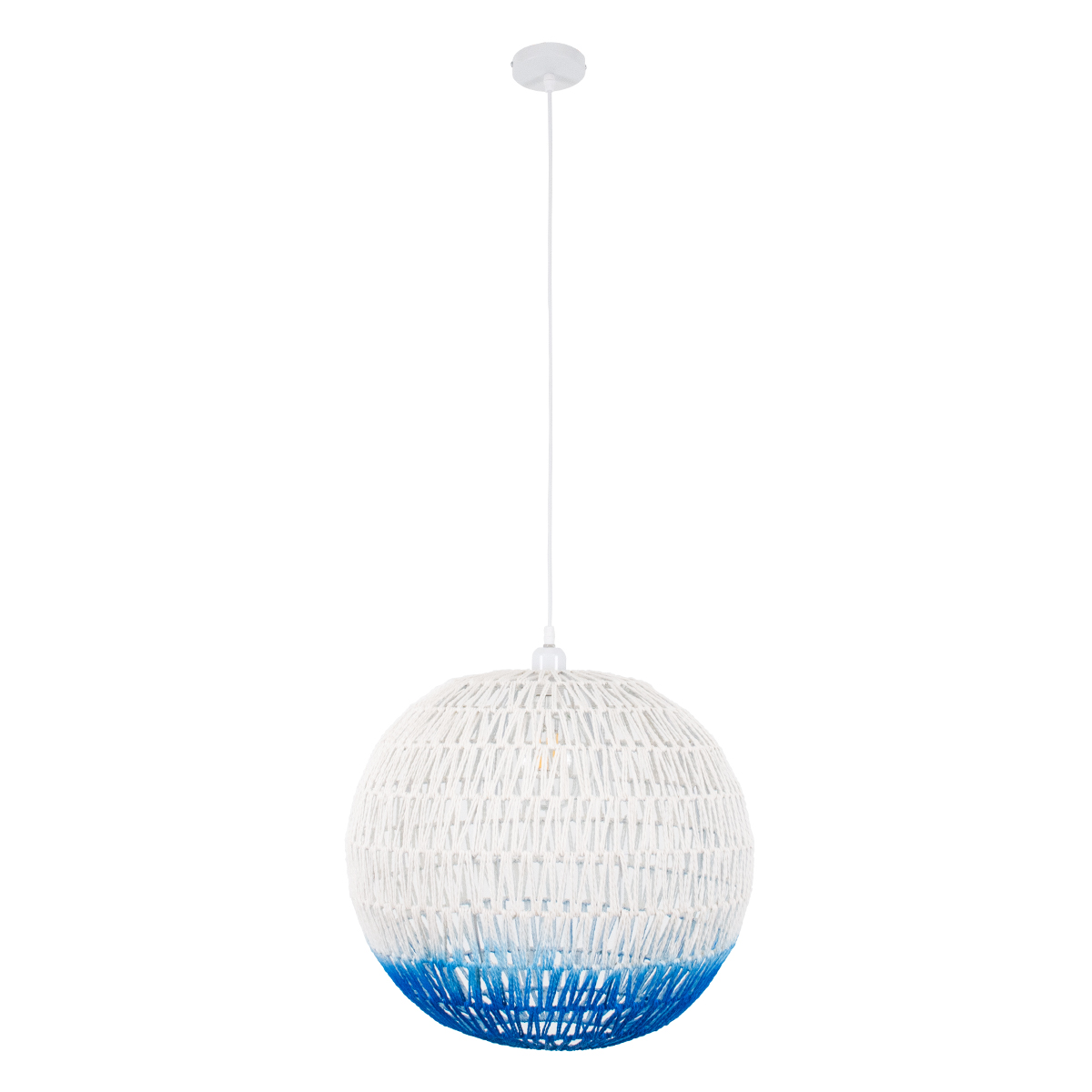 GLOBOSTAR® SANTOR 00729 Boho Κρεμαστό Φωτιστικό Οροφής με Ντουί 1 x E27 AC 220-240V IP20 - Λευκό & Μπλε - Μ50 x Π50 x Y50cm - Image 4