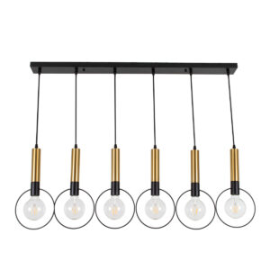 GLOBOSTAR® OLVERO 00776 Μοντέρνο Κρεμαστό Φωτιστικό Οροφής με Ντουί 6 x E27 AC 220-240V IP20 - Μαύρο & Χρυσό - Μ110 x Π18 x Y130cm