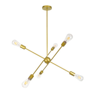 GLOBOSTAR® ZANE 00786 Μοντέρνο Φωτιστικό Οροφής με Ντουί 6 x E27 AC 220-240V IP20 - Χρυσό - Μ70 x Π70 x Υ100cm