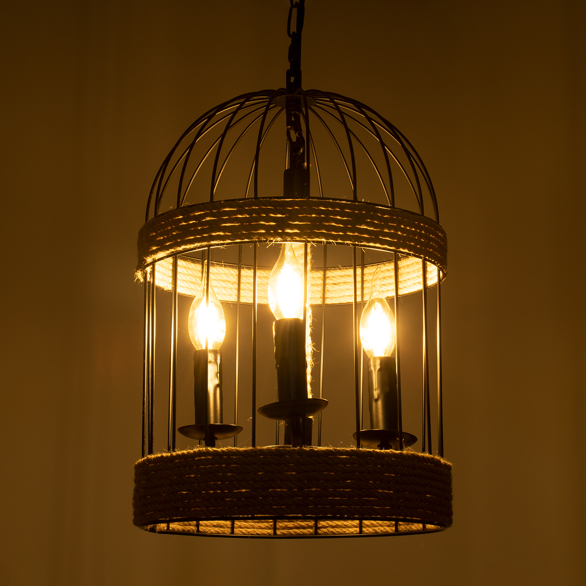 GLOBOSTAR® MERLIN 00865 Vintage Κρεμαστό Φωτιστικό Οροφής με Ντουί 3 x E14 AC 220-240V IP20 - Μαύρο & Μπεζ - Μ28 x Π28 x Υ40cm - Image 3