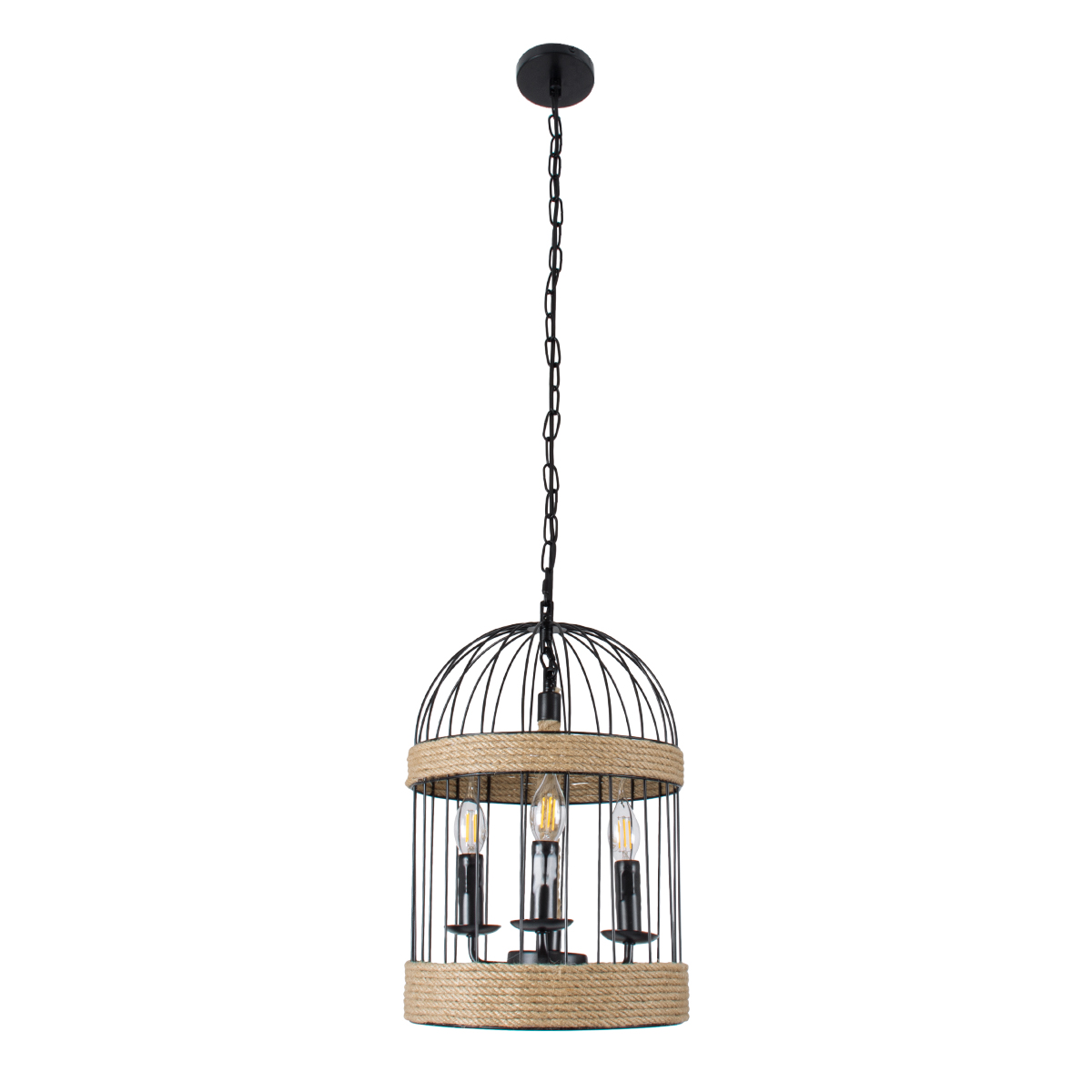 GLOBOSTAR® MERLIN 00865 Vintage Κρεμαστό Φωτιστικό Οροφής με Ντουί 3 x E14 AC 220-240V IP20 - Μαύρο & Μπεζ - Μ28 x Π28 x Υ40cm - Image 4