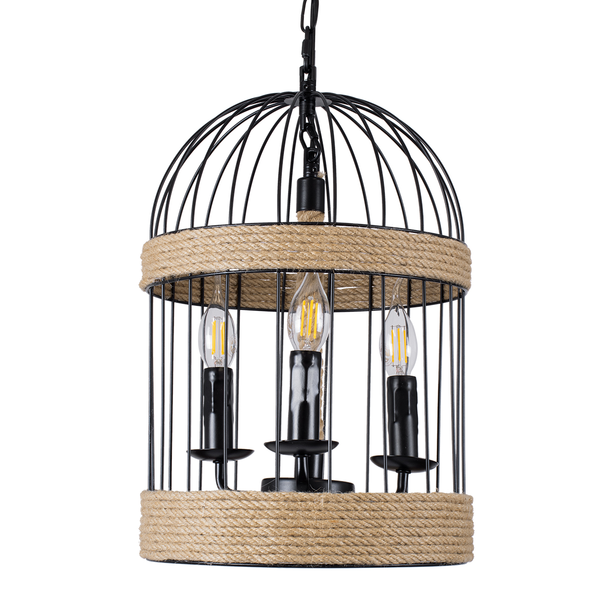 GLOBOSTAR® MERLIN 00865 Vintage Κρεμαστό Φωτιστικό Οροφής με Ντουί 3 x E14 AC 220-240V IP20 - Μαύρο & Μπεζ - Μ28 x Π28 x Υ40cm - Image 5