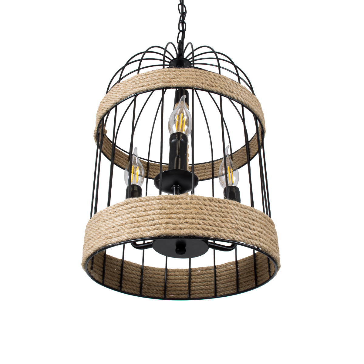 GLOBOSTAR® MERLIN 00865 Vintage Κρεμαστό Φωτιστικό Οροφής με Ντουί 3 x E14 AC 220-240V IP20 - Μαύρο & Μπεζ - Μ28 x Π28 x Υ40cm - Image 6
