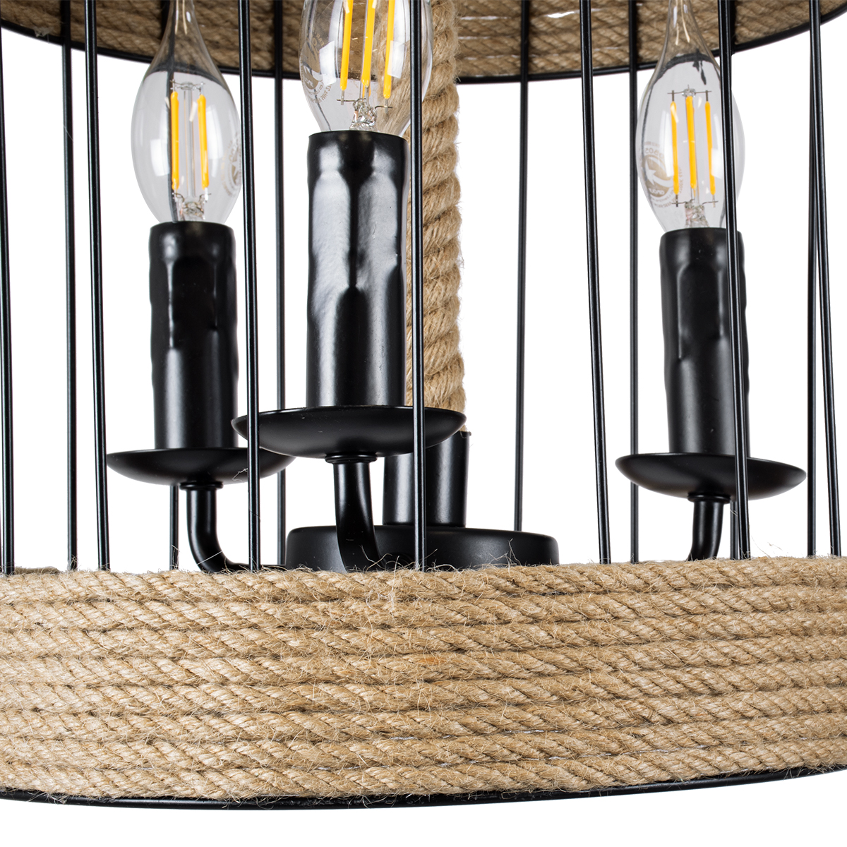 GLOBOSTAR® MERLIN 00865 Vintage Κρεμαστό Φωτιστικό Οροφής με Ντουί 3 x E14 AC 220-240V IP20 - Μαύρο & Μπεζ - Μ28 x Π28 x Υ40cm - Image 8