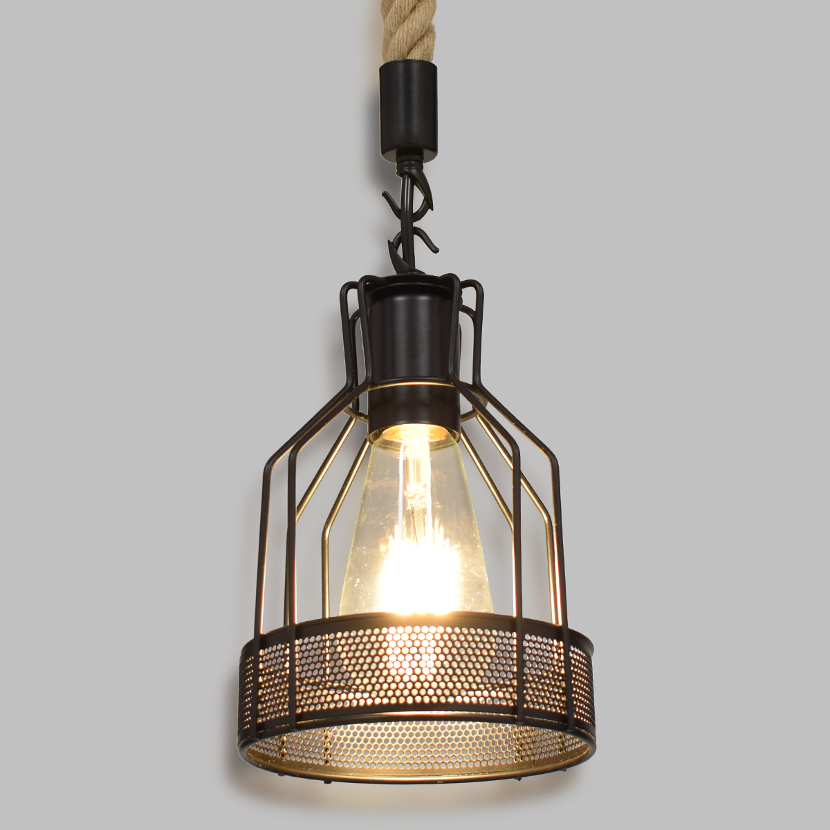 GLOBOSTAR® MASON 00881 Vintage Κρεμαστό Φωτιστικό Οροφής με Ντουί 1 x E27 AC 220-240V IP20 - Μαύρο & Μπεζ - Μ15 x Π15 x Υ24cm - Image 2