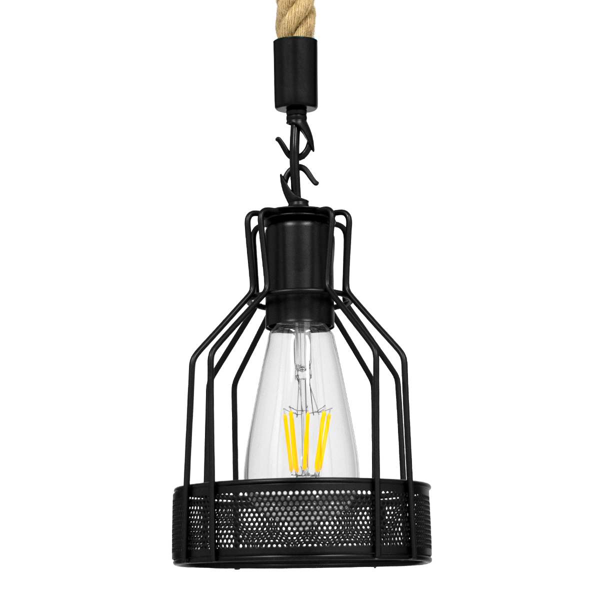 GLOBOSTAR® MASON 00881 Vintage Κρεμαστό Φωτιστικό Οροφής με Ντουί 1 x E27 AC 220-240V IP20 - Μαύρο & Μπεζ - Μ15 x Π15 x Υ24cm - Image 4
