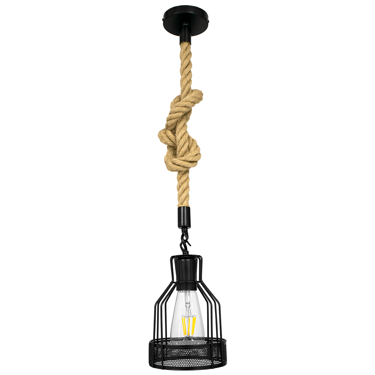 GLOBOSTAR® MASON 00881 Vintage Κρεμαστό Φωτιστικό Οροφής με Ντουί 1 x E27 AC 220-240V IP20 - Μαύρο & Μπεζ - Μ15 x Π15 x Υ24cm - Image 7