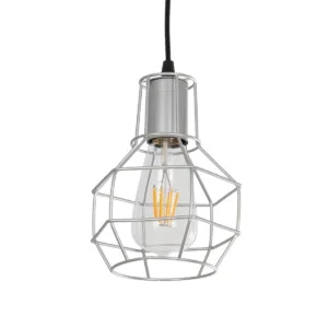 GLOBOSTAR® CAGE 00951 Vintage Κρεμαστό Φωτιστικό Οροφής με Ντουί 1 x E27 AC 220-240V IP20 - Ασημί - Μ15 x Π15 x Y21cm