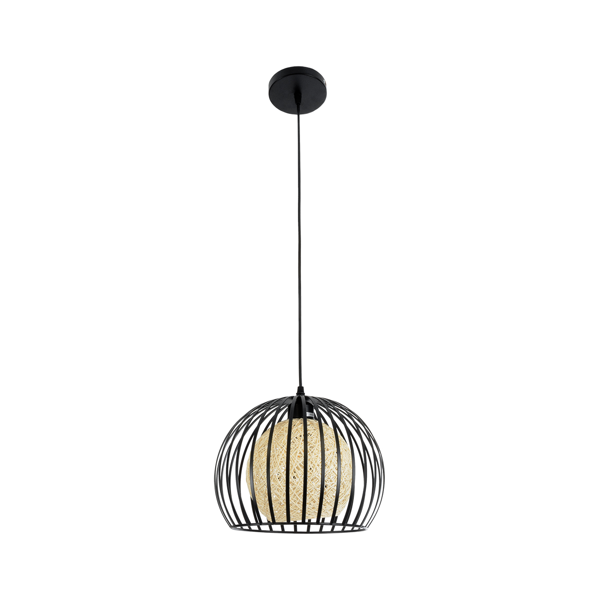 GLOBOSTAR® CARTER 00960 Μοντέρνο Κρεμαστό Φωτιστικό Οροφής με Ντουί 1 x E27 AC 220-240V IP20 - Μαύρο & Μπεζ - Μ28 x Π28 x Υ23cm - Image 4
