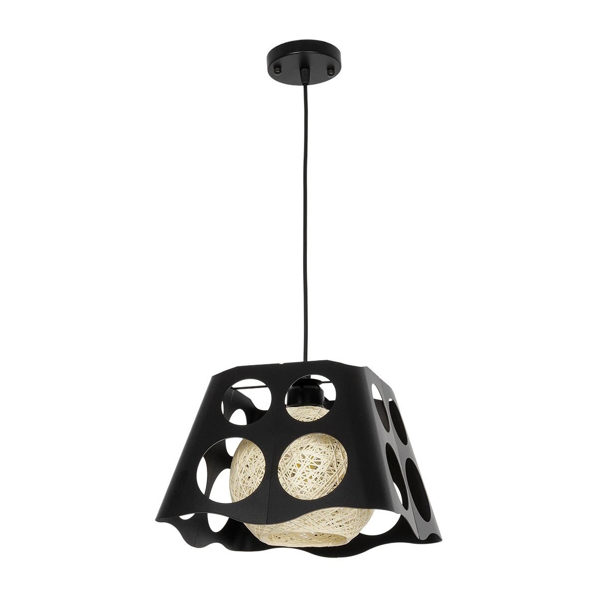 GLOBOSTAR® CARTER 00962 Μοντέρνο Κρεμαστό Φωτιστικό Οροφής με Ντουί 1 x E27 AC 220-240V IP20 - Μαύρο & Μπεζ - Μ28 x Π28 x Υ22cm - Image 3