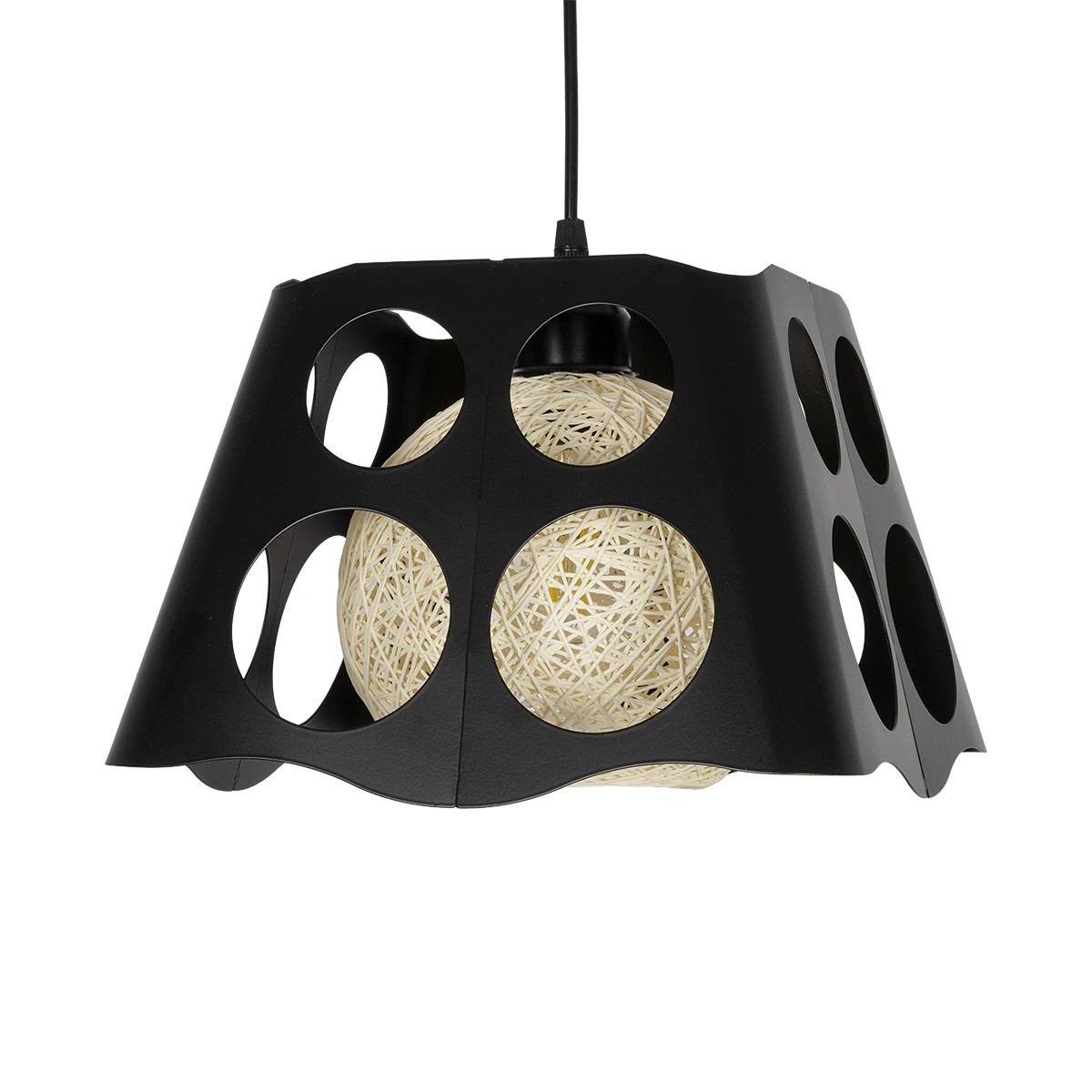 GLOBOSTAR® CARTER 00962 Μοντέρνο Κρεμαστό Φωτιστικό Οροφής με Ντουί 1 x E27 AC 220-240V IP20 - Μαύρο & Μπεζ - Μ28 x Π28 x Υ22cm - Image 4