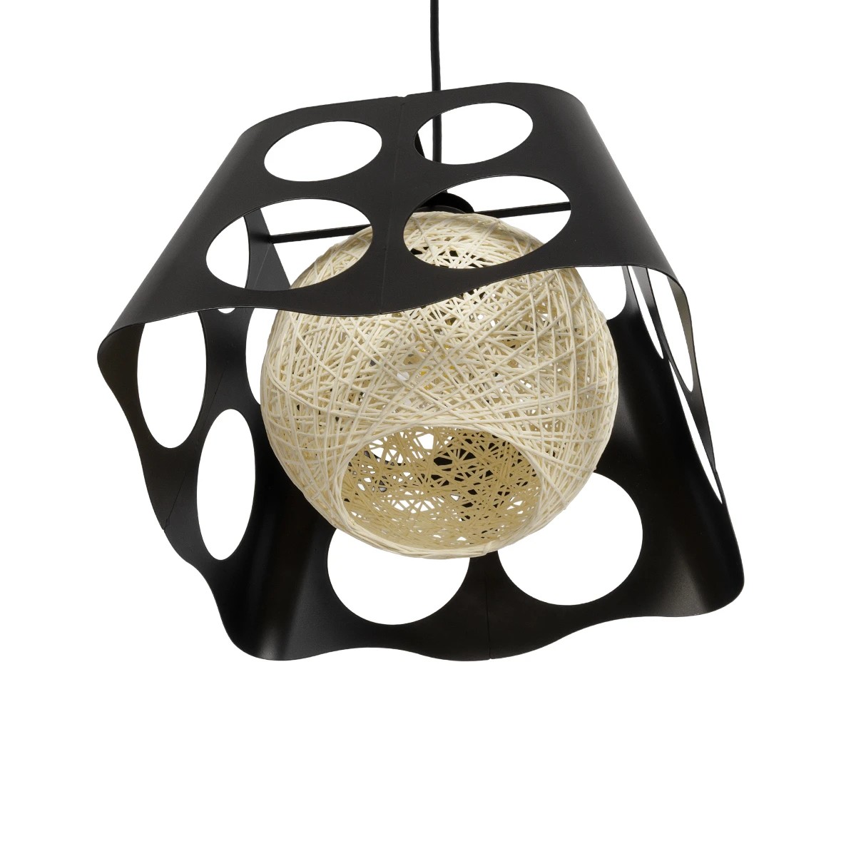 GLOBOSTAR® CARTER 00962 Μοντέρνο Κρεμαστό Φωτιστικό Οροφής με Ντουί 1 x E27 AC 220-240V IP20 - Μαύρο & Μπεζ - Μ28 x Π28 x Υ22cm - Image 5