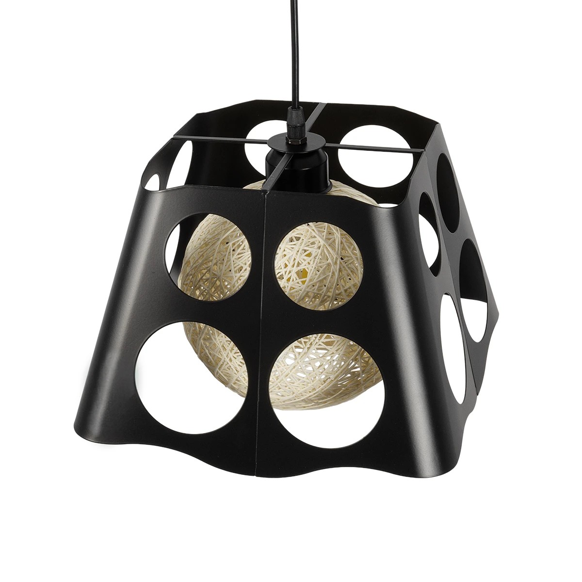 GLOBOSTAR® CARTER 00962 Μοντέρνο Κρεμαστό Φωτιστικό Οροφής με Ντουί 1 x E27 AC 220-240V IP20 - Μαύρο & Μπεζ - Μ28 x Π28 x Υ22cm - Image 6