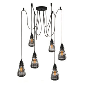 GLOBOSTAR® DROPS 01059 Vintage Κρεμαστό Φωτιστικό Οροφής με Ντουί 6 x E27 AC 220-240V IP20 - Μαύρο - 120cm