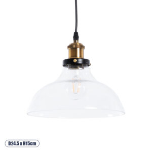 GLOBOSTAR® WICKHAM 01075 Vintage Κρεμαστό Φωτιστικό Οροφής με Ντουί 1 x E27 AC 220-240V IP20 - Διάφανο & Χρυσό - Μ24.5 x Π24.5 x Υ15cm