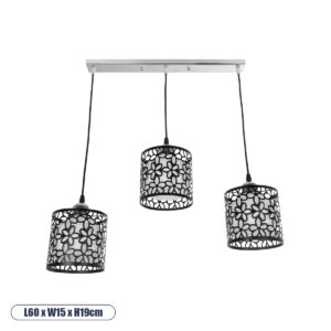 GLOBOSTAR® RAINELDA 01247 Μοντέρνο Κρεμαστό Φωτιστικό Οροφής με Ντουί 3 x E27 AC 220-240V IP20 - Μαύρο & Λευκό - Μ60 x Π15 x Υ19cm