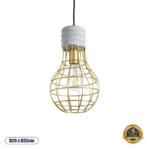 GLOBOSTAR® DURANT 01325 Μοντέρνο Κρεμαστό Φωτιστικό Οροφής με Ντουί 1 x E27 AC 220-240V IP20 - Γκρι & Χρυσό - Μ20 x Π20 x Υ35cm