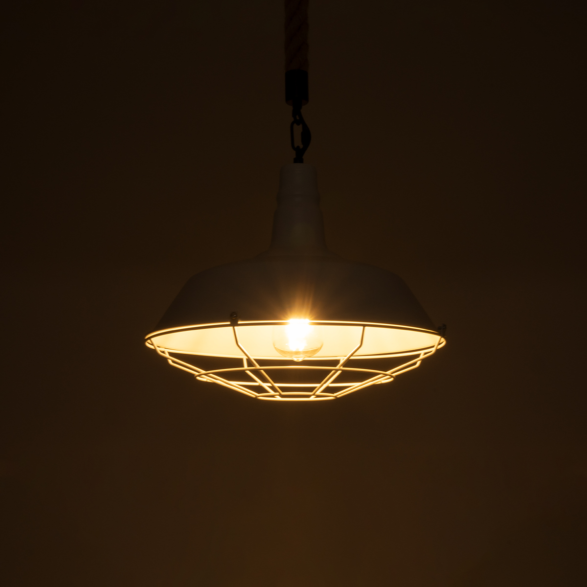 GLOBOSTAR® CRANE 01409 Vintage Κρεμαστό Φωτιστικό Οροφής με Ντουί 1 x E27 AC 220-240V IP20 - Λευκό & Μπεζ - Μ36 x Π36 x Υ31cm - Image 3