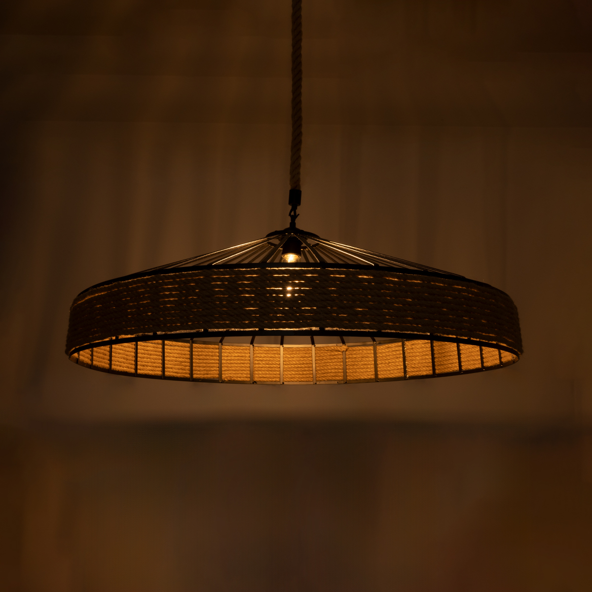 GLOBOSTAR® SAHARA 01416 Boho Κρεμαστό Φωτιστικό Οροφής με Ντουί 1 x E27 AC 220-240V IP20 - Μπεζ & Μαύρο - Μ80 x Π80 x Y25cm - Image 3
