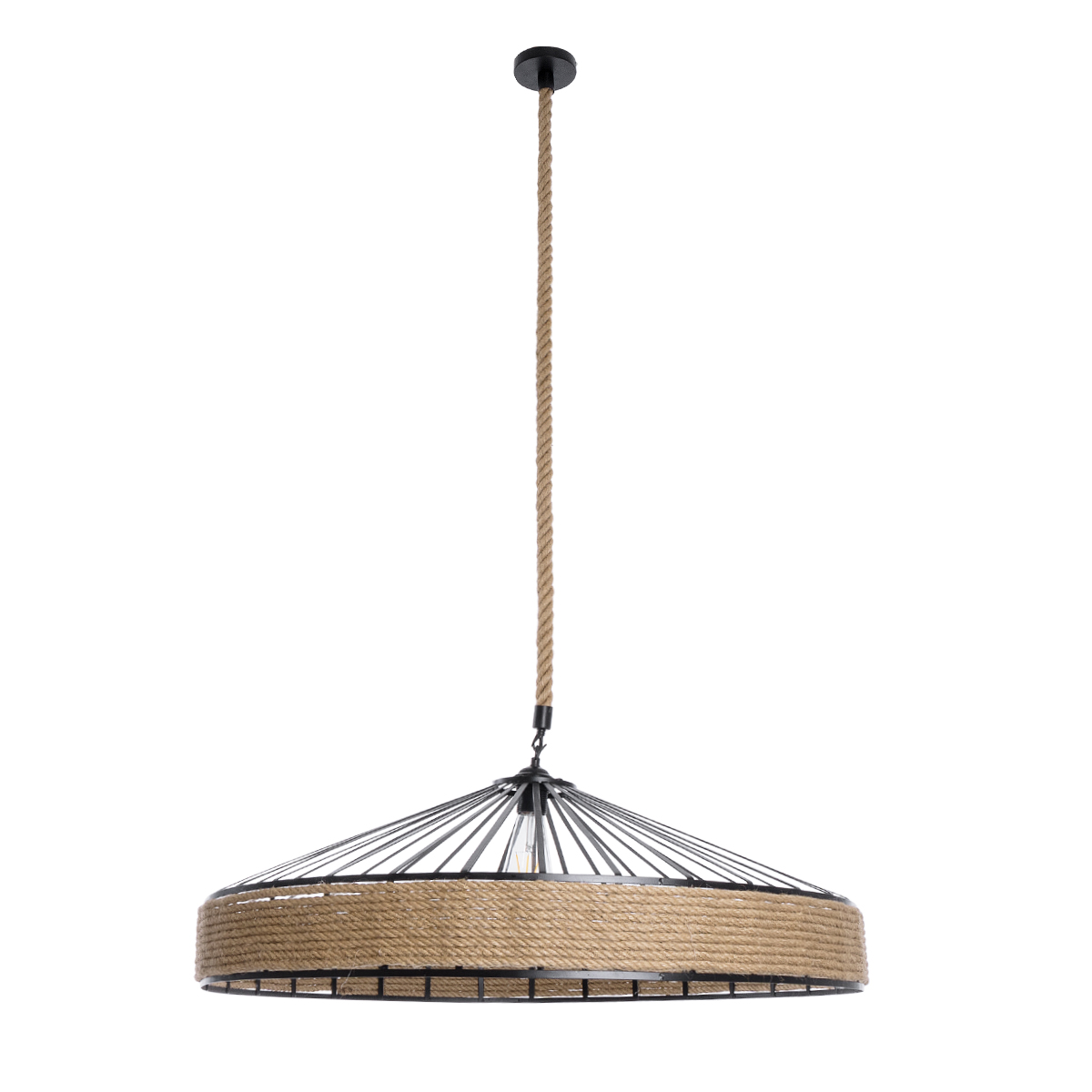 GLOBOSTAR® SAHARA 01416 Boho Κρεμαστό Φωτιστικό Οροφής με Ντουί 1 x E27 AC 220-240V IP20 - Μπεζ & Μαύρο - Μ80 x Π80 x Y25cm - Image 4