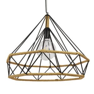 GLOBOSTAR® FLUTED 01422 Vintage Κρεμαστό Φωτιστικό Οροφής με Ντουί 1 x E27 AC 220-240V IP20 - Μαύρο & Μπεζ - Μ50 x Π50 x Y44cm