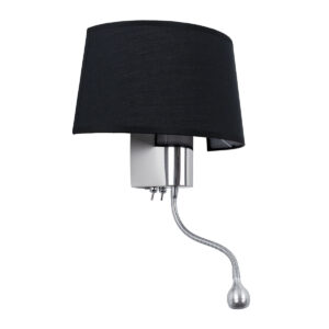 GLOBOSTAR® ELEGANT 01492 Μοντέρνο Φωτιστικό Τοίχου - Απλίκα Ξενοδοχείου Reading Light με Ντουί 1 x E27 LED 3W 360lm 36° AC 220-240V IP20 Θερμό Λευκό 2700K - Bridgelux COB Chip - Χρώμιο & Μαύρο - Μ26 x Π16.5 x Υ33cm - 2 Χρόνια Εγγύηση