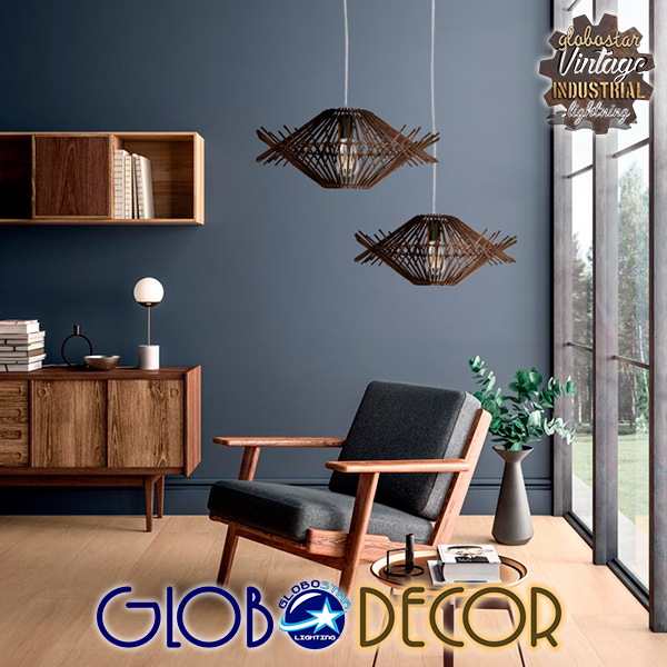 GLOBOSTAR® SASSO 01602 Boho Κρεμαστό Φωτιστικό Οροφής με Ντουί 1 x E27 AC 220-240V IP20 - Καφέ - Μ50 x Π50 x Y23cm - Image 8