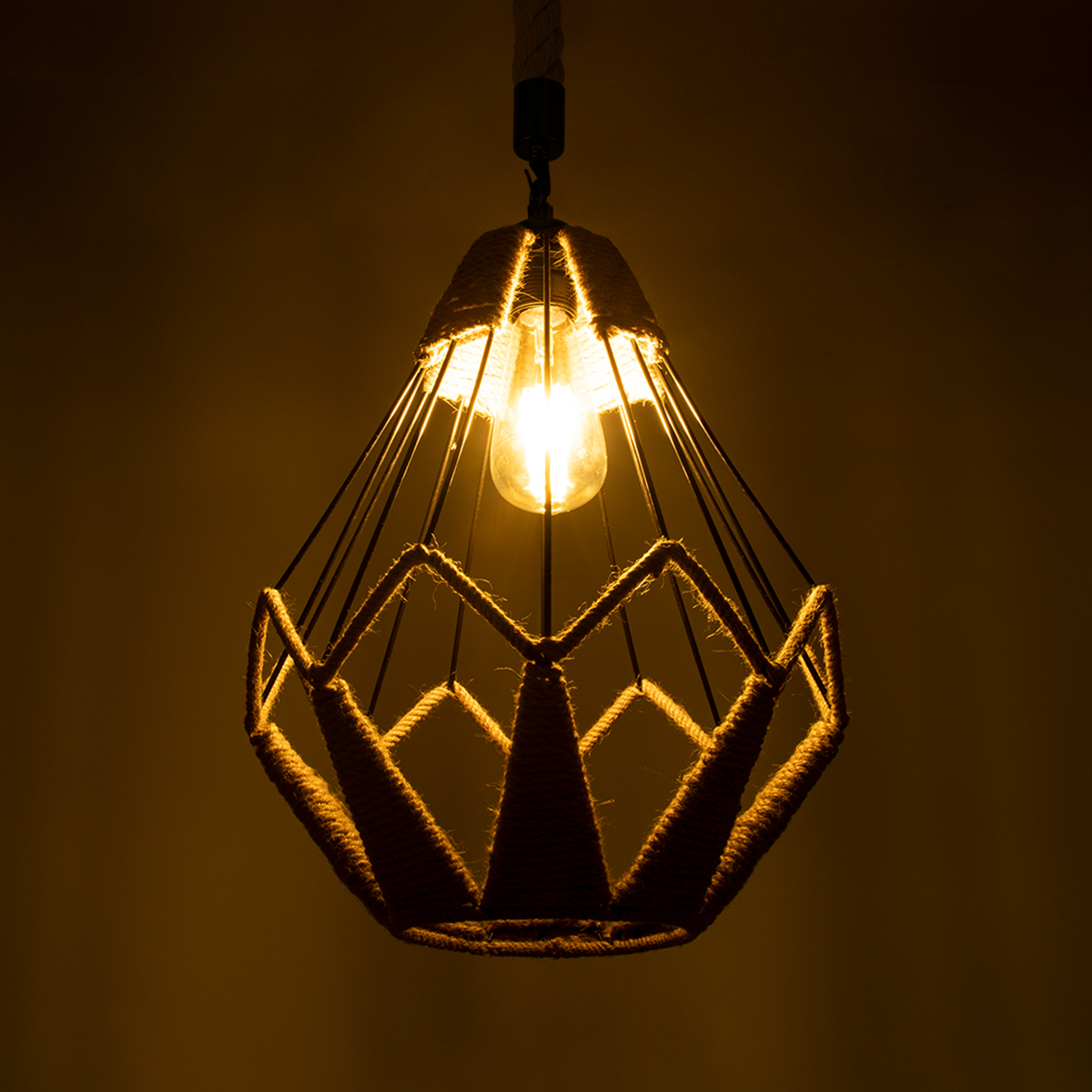 GLOBOSTAR® CONICAL 01617 Vintage Κρεμαστό Φωτιστικό Οροφής με Ντουί 1 x E27 AC 220-240V IP20 - Μαύρο & Μπεζ - Μ30 x Π30 x Υ40cm - Image 3