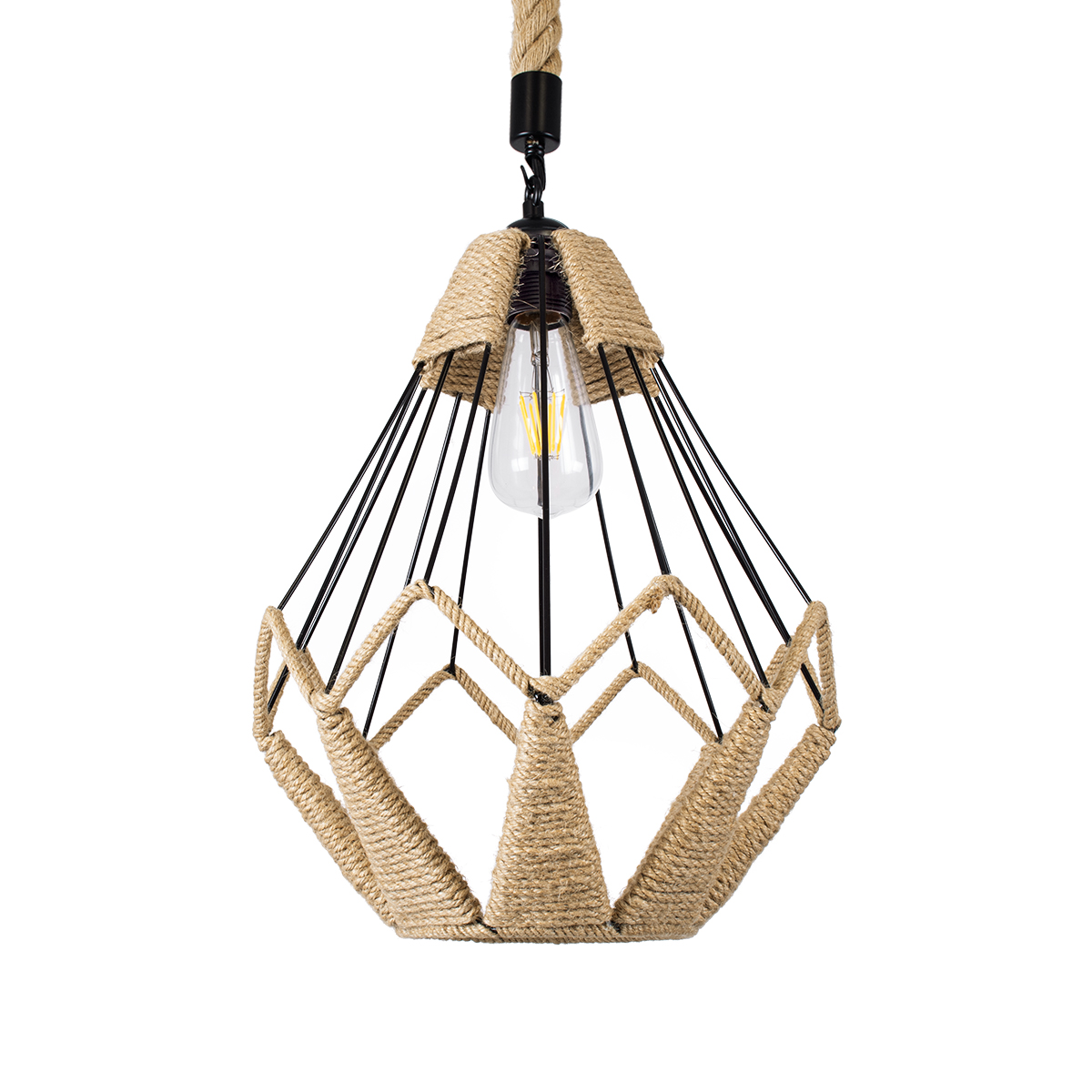 GLOBOSTAR® CONICAL 01617 Vintage Κρεμαστό Φωτιστικό Οροφής με Ντουί 1 x E27 AC 220-240V IP20 - Μαύρο & Μπεζ - Μ30 x Π30 x Υ40cm - Image 5