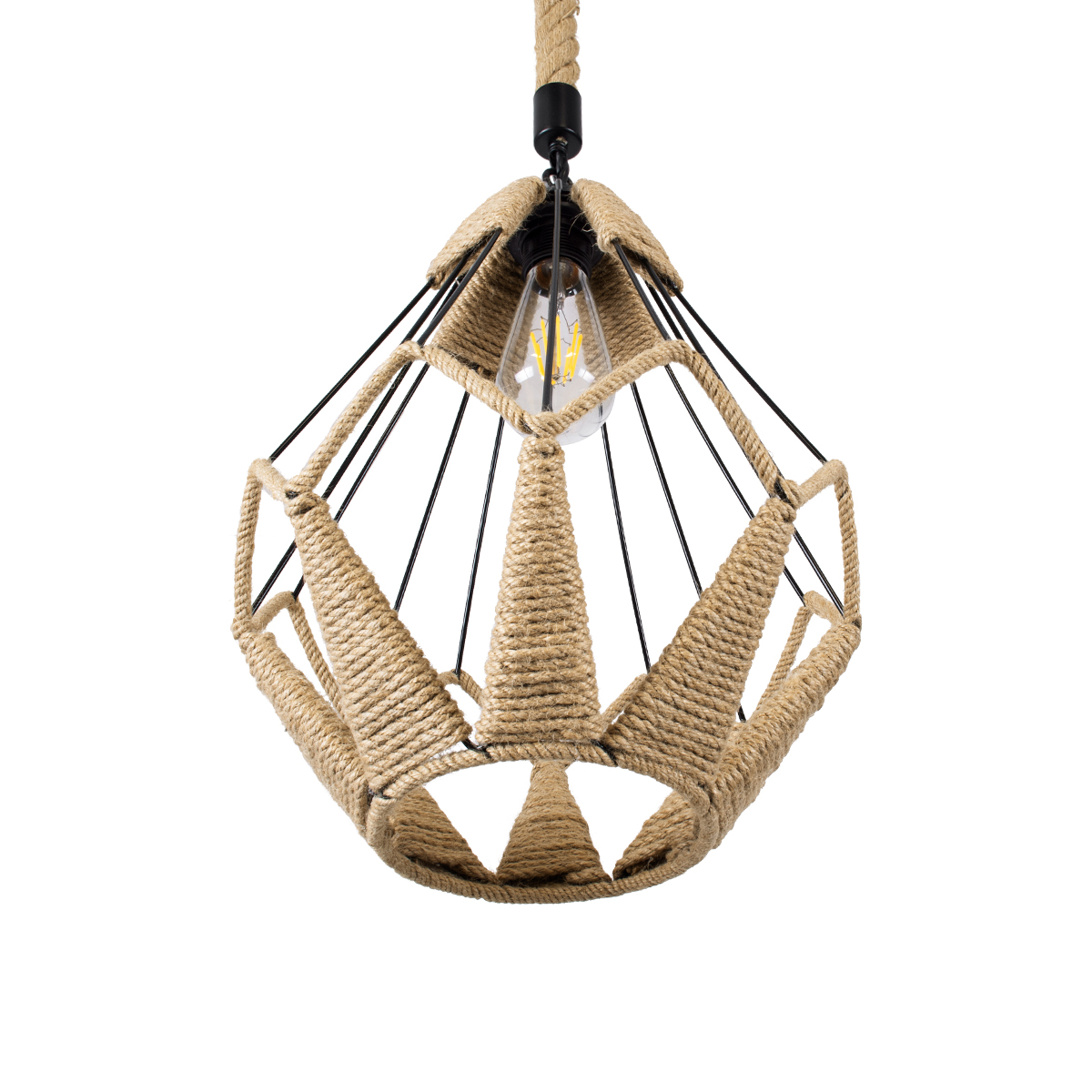 GLOBOSTAR® CONICAL 01617 Vintage Κρεμαστό Φωτιστικό Οροφής με Ντουί 1 x E27 AC 220-240V IP20 - Μαύρο & Μπεζ - Μ30 x Π30 x Υ40cm - Image 6
