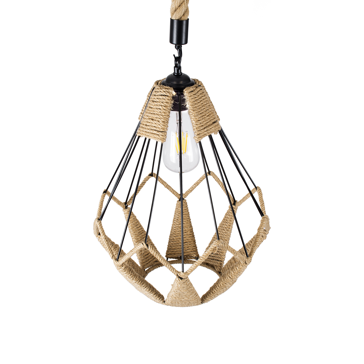 GLOBOSTAR® CONICAL 01617 Vintage Κρεμαστό Φωτιστικό Οροφής με Ντουί 1 x E27 AC 220-240V IP20 - Μαύρο & Μπεζ - Μ30 x Π30 x Υ40cm - Image 7