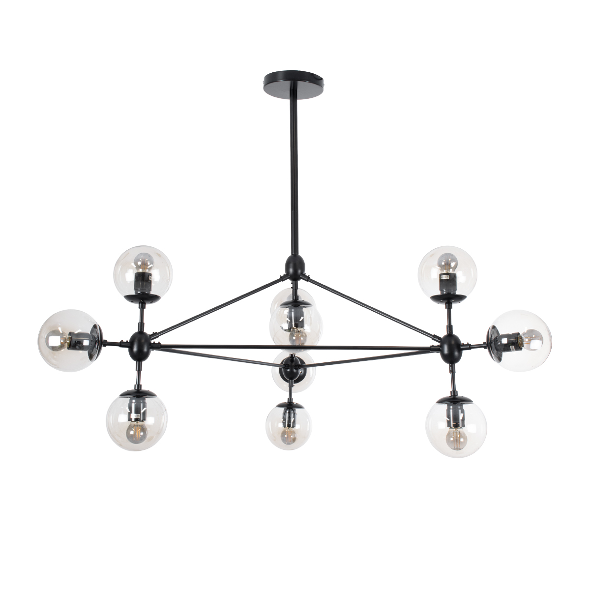 GLOBOSTAR® SENTINEL 01636 Μοντέρνο Φωτιστικό Οροφής με Ντουί 10 x E27 AC 220-240V IP20 - Μαύρο & Διάφανο - Μ105 x Π80 x Υ90cm - Image 2