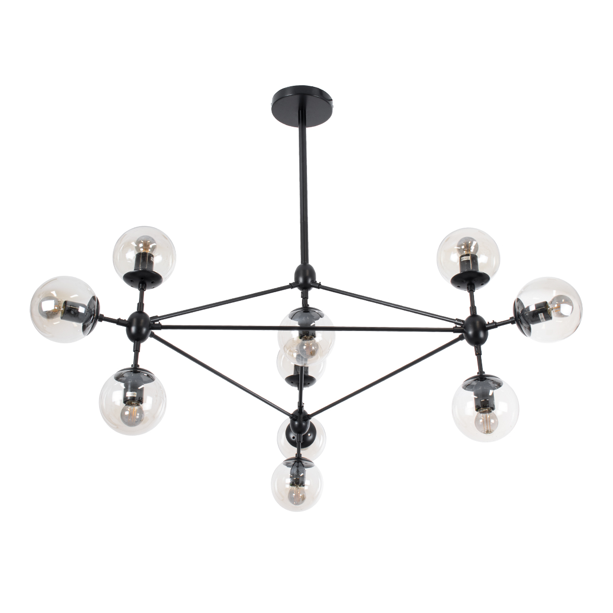 GLOBOSTAR® SENTINEL 01636 Μοντέρνο Φωτιστικό Οροφής με Ντουί 10 x E27 AC 220-240V IP20 - Μαύρο & Διάφανο - Μ105 x Π80 x Υ90cm - Image 5