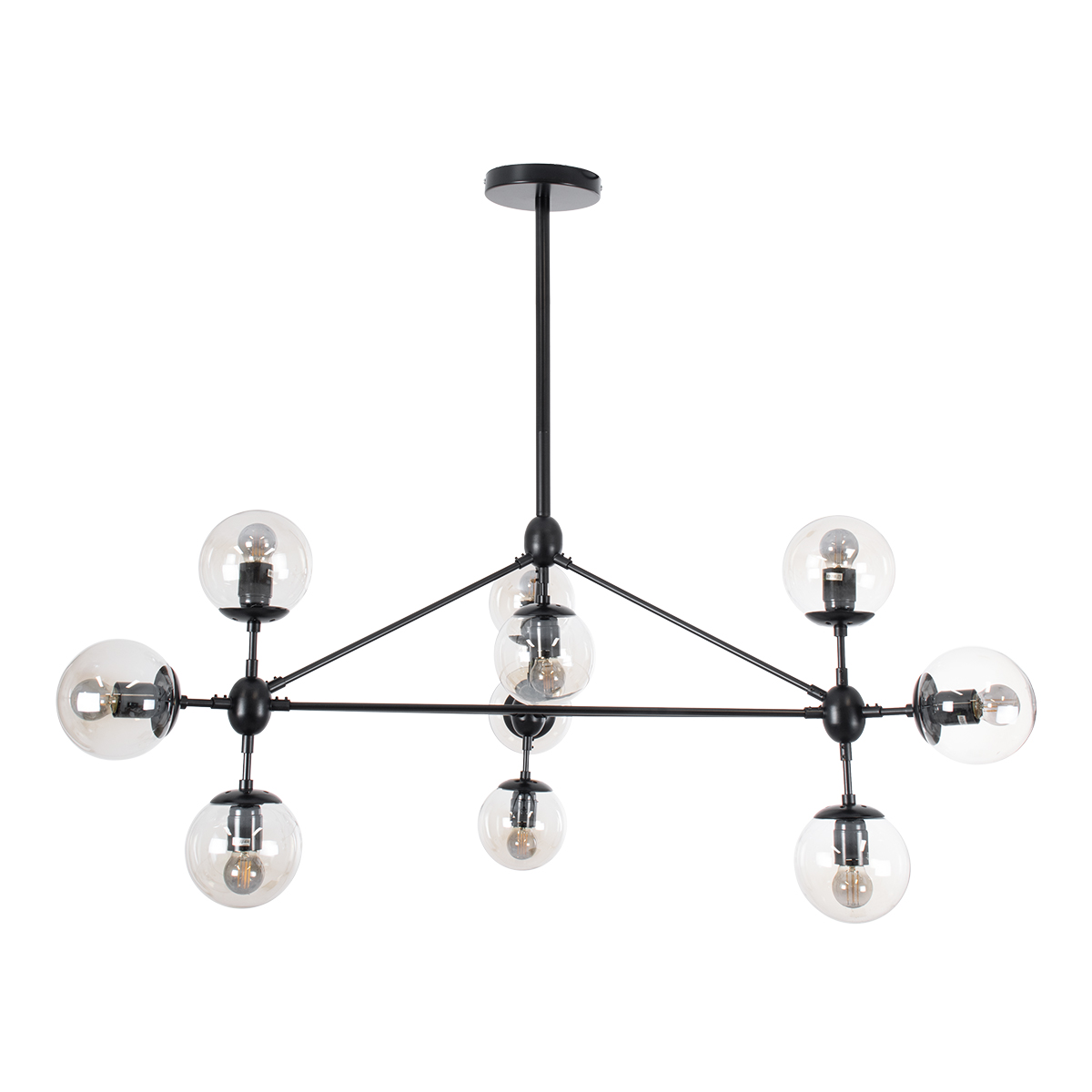 GLOBOSTAR® SENTINEL 01636 Μοντέρνο Φωτιστικό Οροφής με Ντουί 10 x E27 AC 220-240V IP20 - Μαύρο & Διάφανο - Μ105 x Π80 x Υ90cm - Image 6