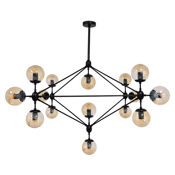 GLOBOSTAR® SENTINEL 01637 Μοντέρνο Φωτιστικό Οροφής με Ντουί 15 x E27 AC 220-240V IP20 - Μαύρο & Μελί - Μ150 x Π150 x Υ115cm - Image 3