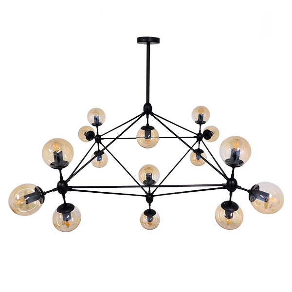 GLOBOSTAR® SENTINEL 01637 Μοντέρνο Φωτιστικό Οροφής με Ντουί 15 x E27 AC 220-240V IP20 - Μαύρο & Μελί - Μ150 x Π150 x Υ115cm - Image 4