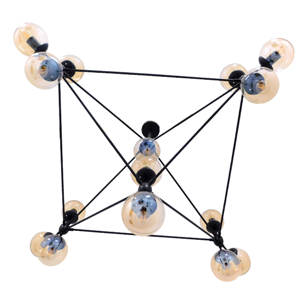 GLOBOSTAR® SENTINEL 01637 Μοντέρνο Φωτιστικό Οροφής με Ντουί 15 x E27 AC 220-240V IP20 - Μαύρο & Μελί - Μ150 x Π150 x Υ115cm - Image 5