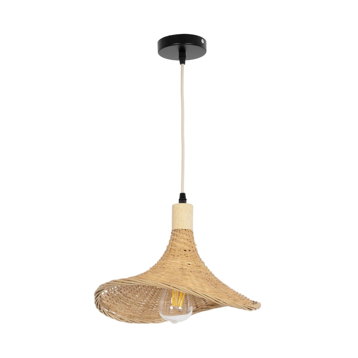 GLOBOSTAR® CUBA 01715 Boho Κρεμαστό Φωτιστικό Οροφής με Ντουί 1 x E27 AC 220-240V IP20 - Μπεζ - Μ33 x Π30 x Υ22cm - Image 3