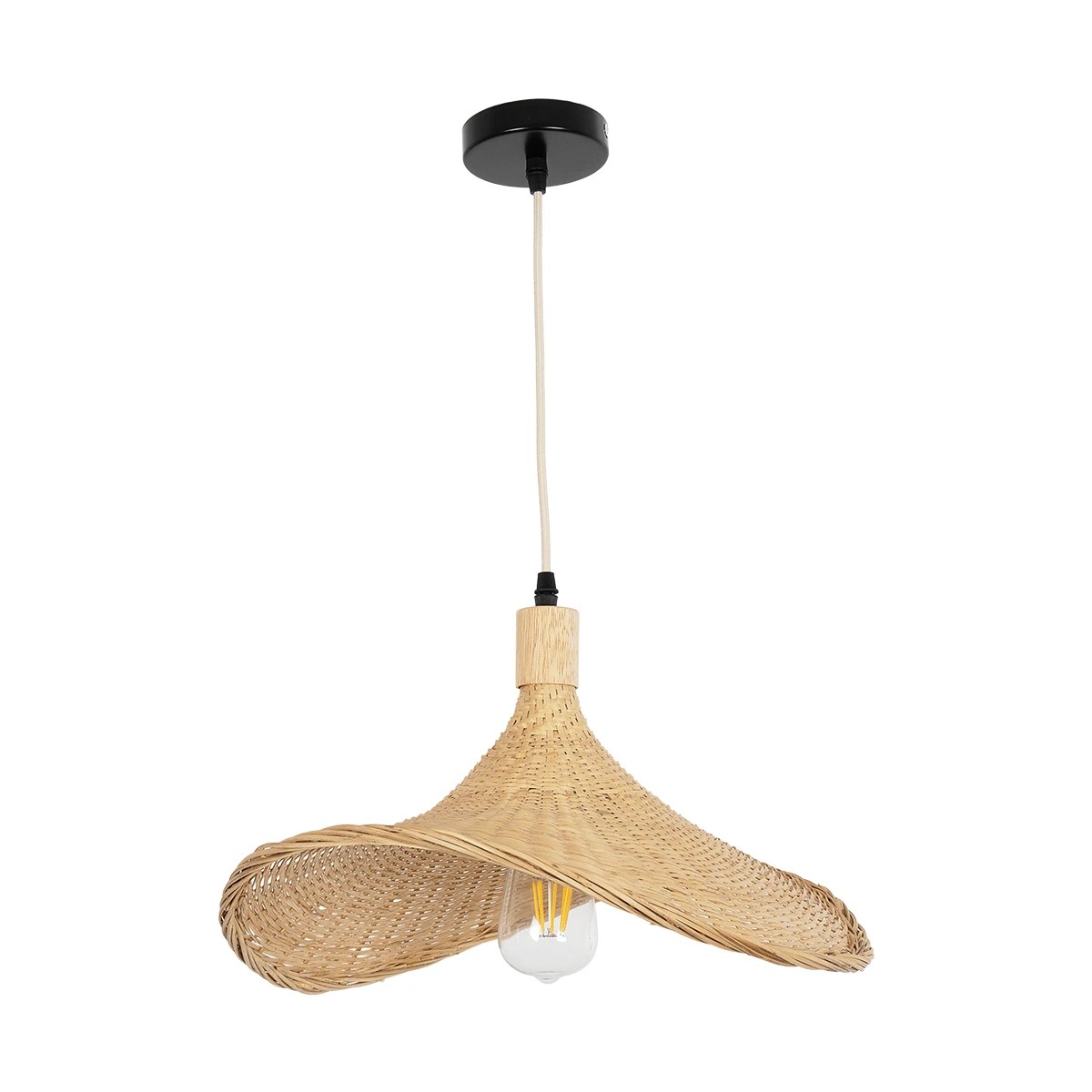 GLOBOSTAR® CUBA 01717 Boho Κρεμαστό Φωτιστικό Οροφής με Ντουί 1 x E27 AC 220-240V IP20 - Μπεζ - Μ43 x Π40 x Υ28cm - Image 3