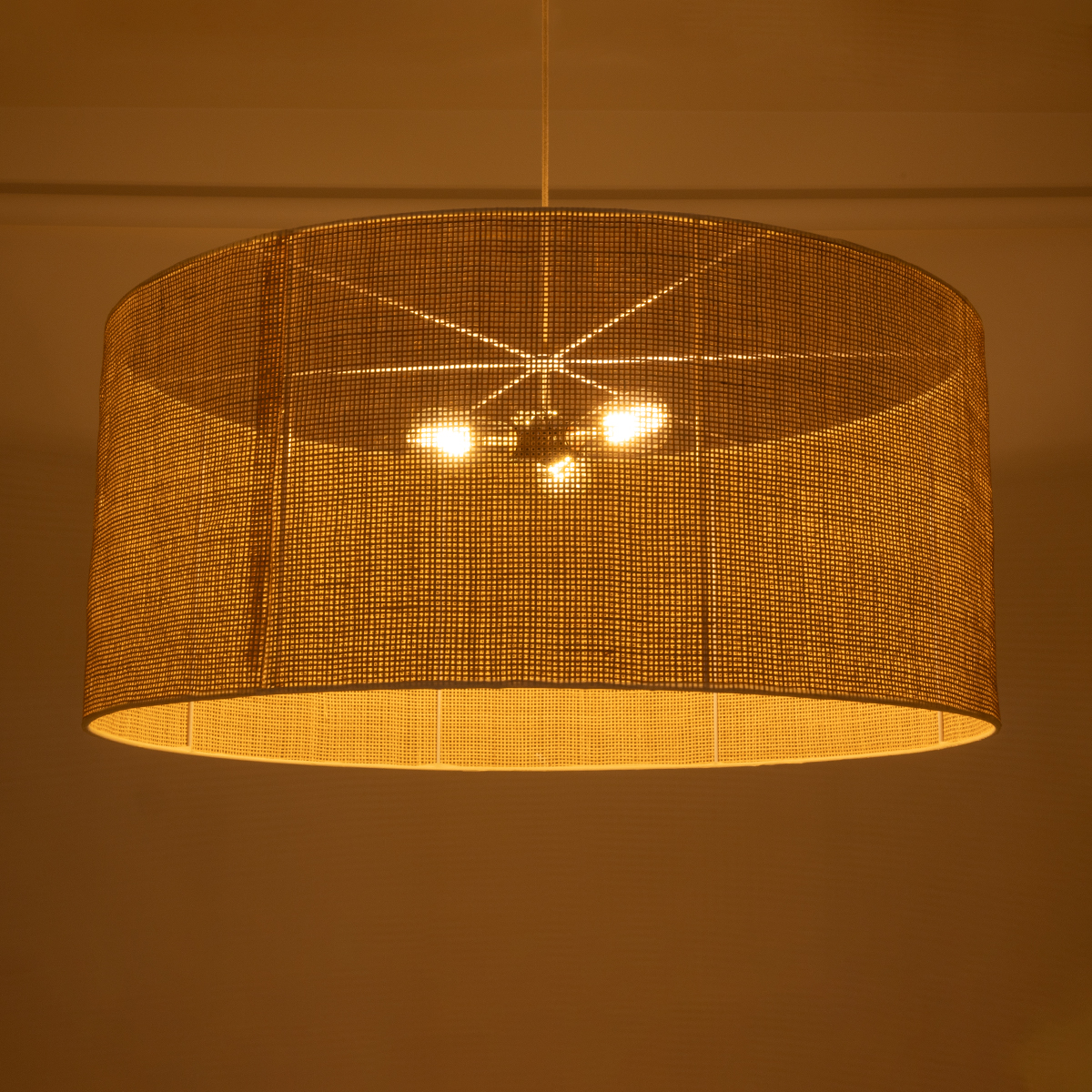 GLOBOSTAR® YOTTO 01823 Boho Κρεμαστό Φωτιστικό Οροφής με Ντουί 3 x E27 AC 220-240V IP20 - Μπεζ - Μ90 x Π90 x Υ40cm - Image 3