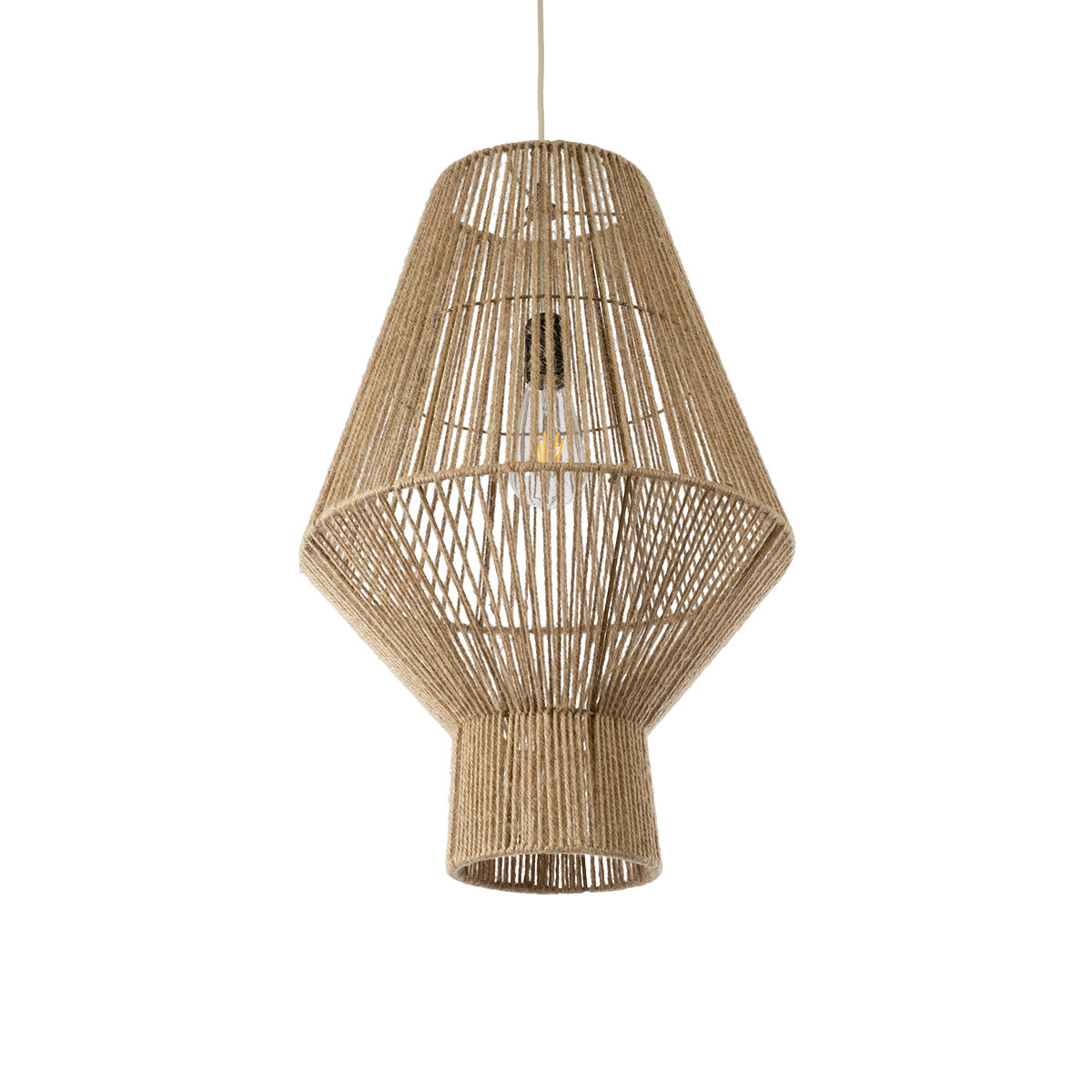 GLOBOSTAR® CAYMAN 01853 Boho Κρεμαστό Φωτιστικό Οροφής με Ντουί 1 x E27 AC 220-240V IP20 - Μπεζ - Μ40 x Π40 x Υ60cm - Image 2