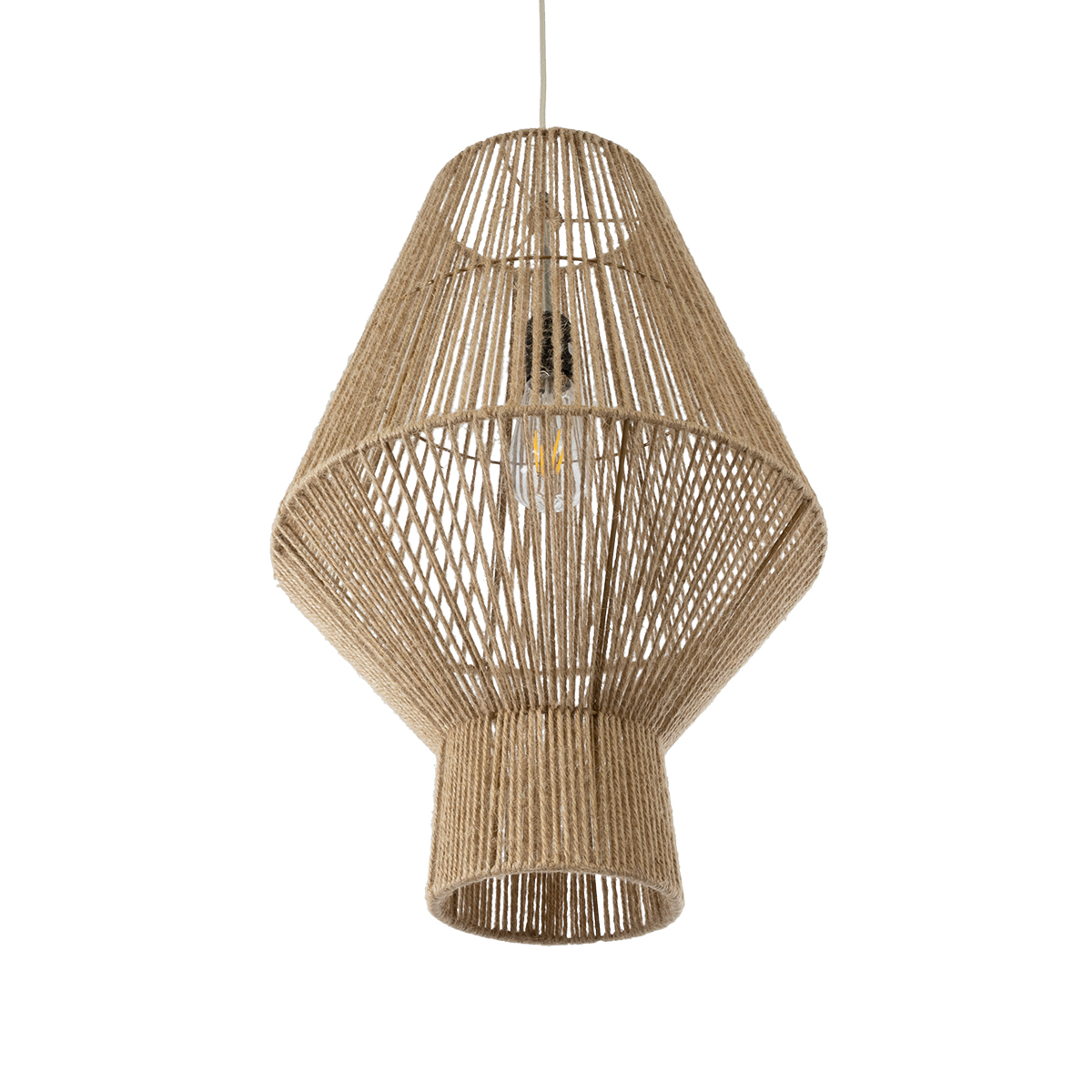 GLOBOSTAR® CAYMAN 01853 Boho Κρεμαστό Φωτιστικό Οροφής με Ντουί 1 x E27 AC 220-240V IP20 - Μπεζ - Μ40 x Π40 x Υ60cm - Image 6