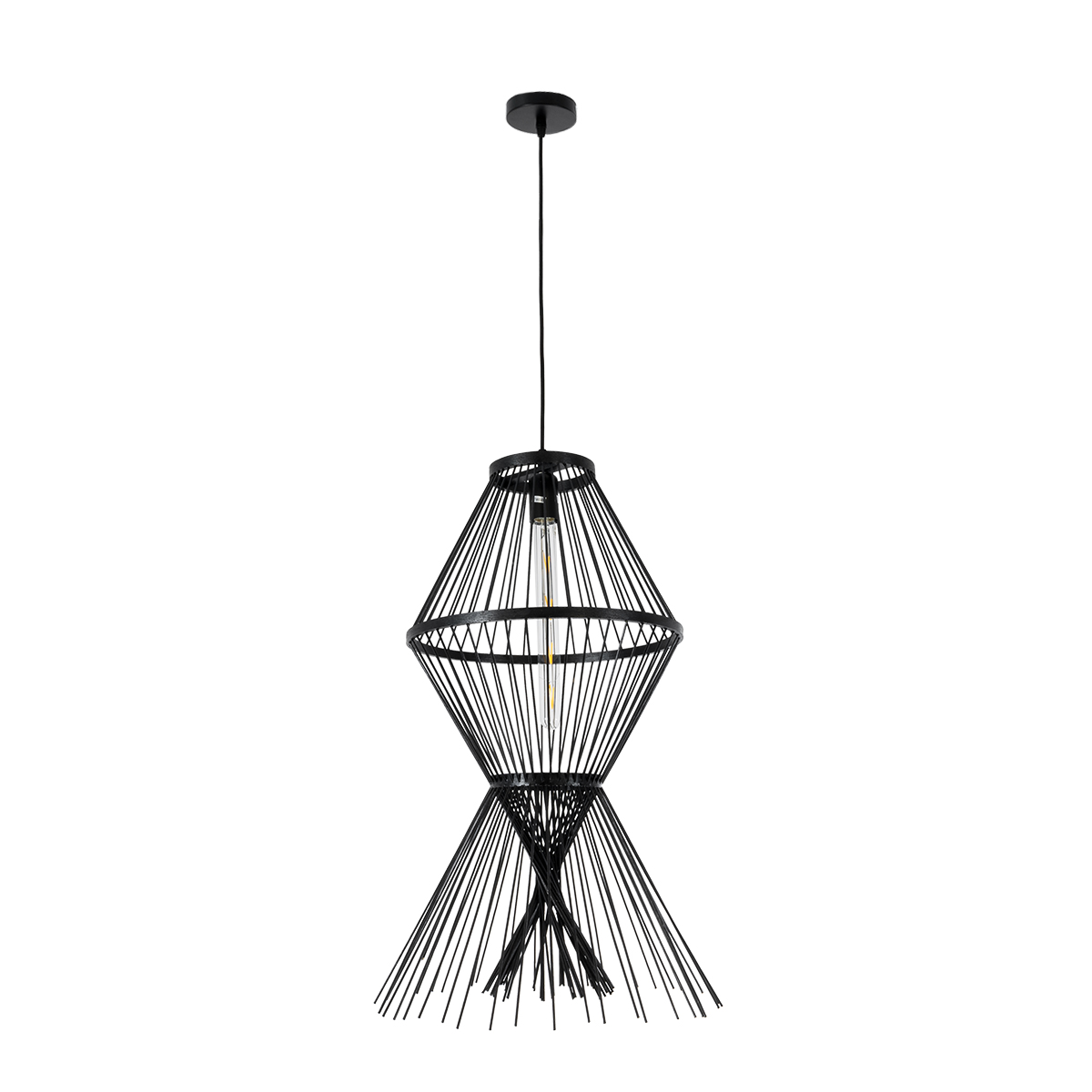 GLOBOSTAR® YOSHI 01929 Boho Κρεμαστό Φωτιστικό Οροφής με Ντουί 1 x E27 AC 220-240V IP20 - Μαύρο - Μ35 x Π35 x Υ60cm - Image 4