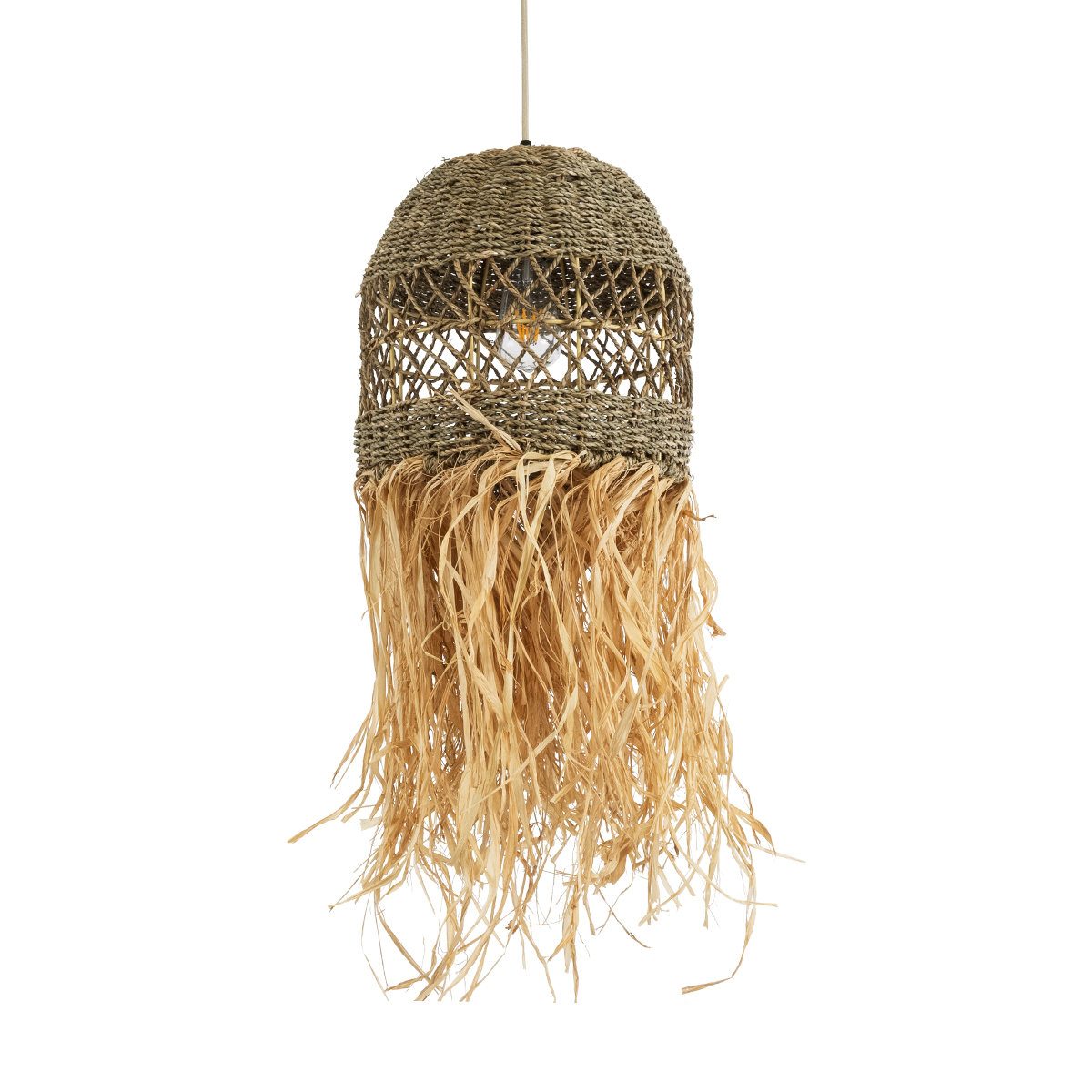 GLOBOSTAR® SAINTLUCIA 02160 Boho Κρεμαστό Φωτιστικό Οροφής με Ντουί 1 x E27 AC 220-240V IP20 - Μπεζ & Καφέ - Μ30 x Π30 x Υ90cm - Image 2