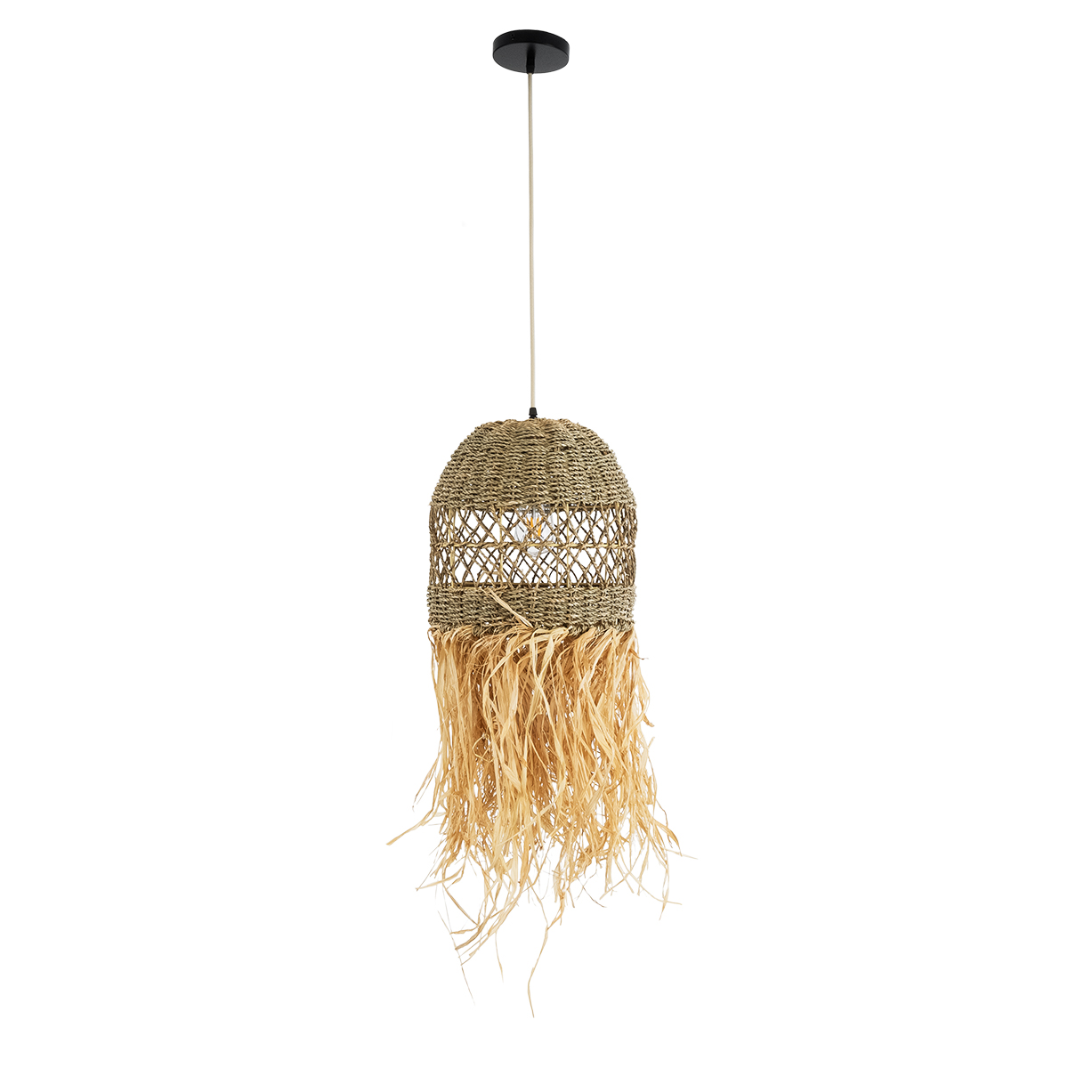 GLOBOSTAR® SAINTLUCIA 02160 Boho Κρεμαστό Φωτιστικό Οροφής με Ντουί 1 x E27 AC 220-240V IP20 - Μπεζ & Καφέ - Μ30 x Π30 x Υ90cm - Image 4