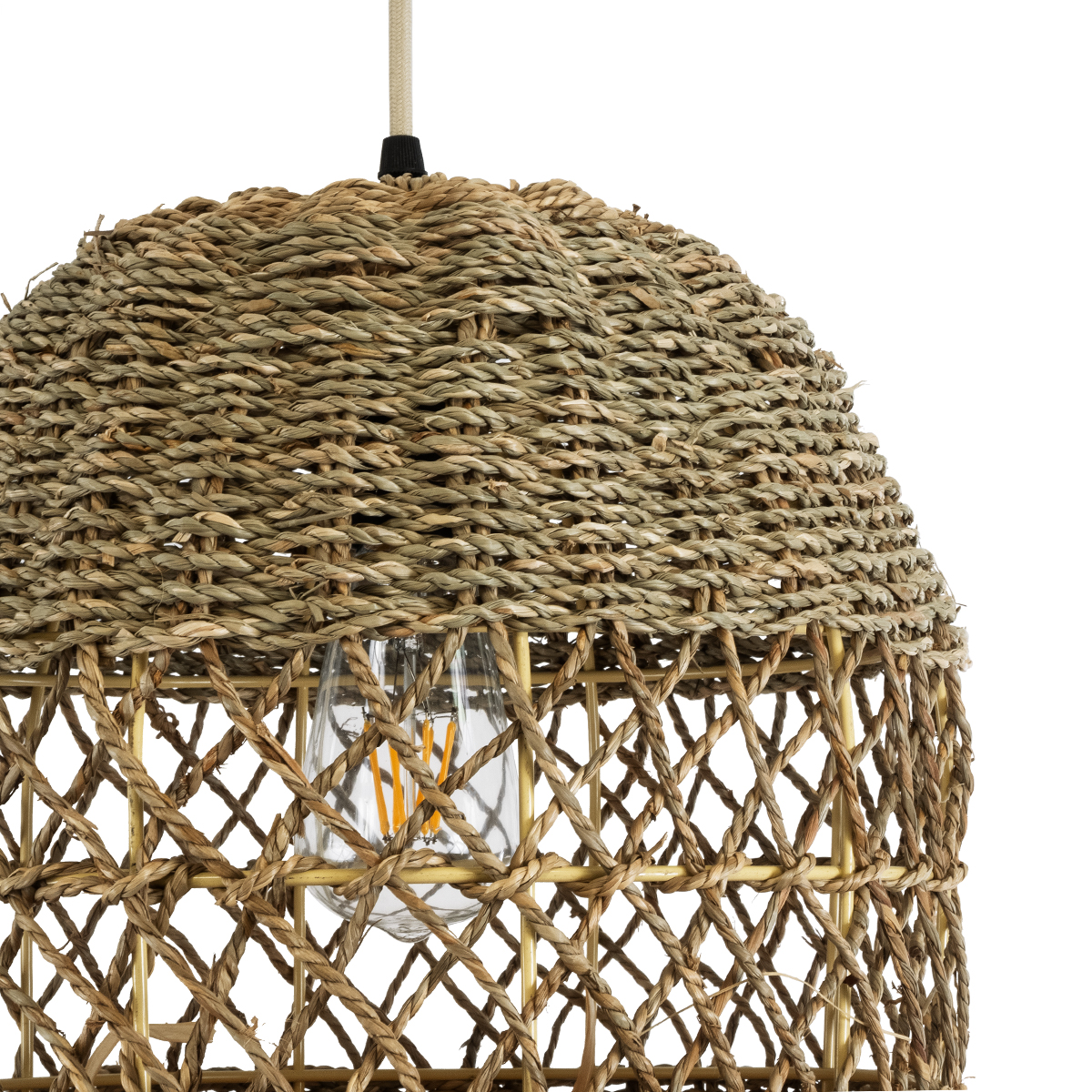 GLOBOSTAR® SAINTLUCIA 02160 Boho Κρεμαστό Φωτιστικό Οροφής με Ντουί 1 x E27 AC 220-240V IP20 - Μπεζ & Καφέ - Μ30 x Π30 x Υ90cm - Image 8